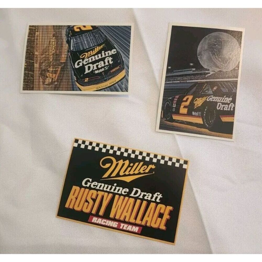NASCAR RUSTY WALLACE POSTCARDS SET OF 3 VINTAGE MILLER GENUINE DRAFT‎ RACING #2